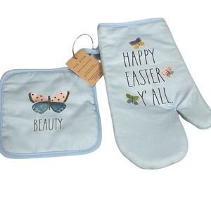 NEW Rae Dunn 🦋HAPPY EASTER Y’All Mitt/ 🦋 BEAUTY Potholder Set🦋